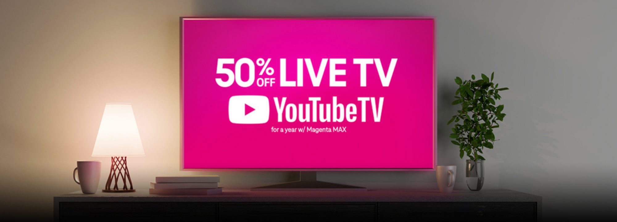 50% off LIVE TV. YouTubeTV for a year with Magenta Max