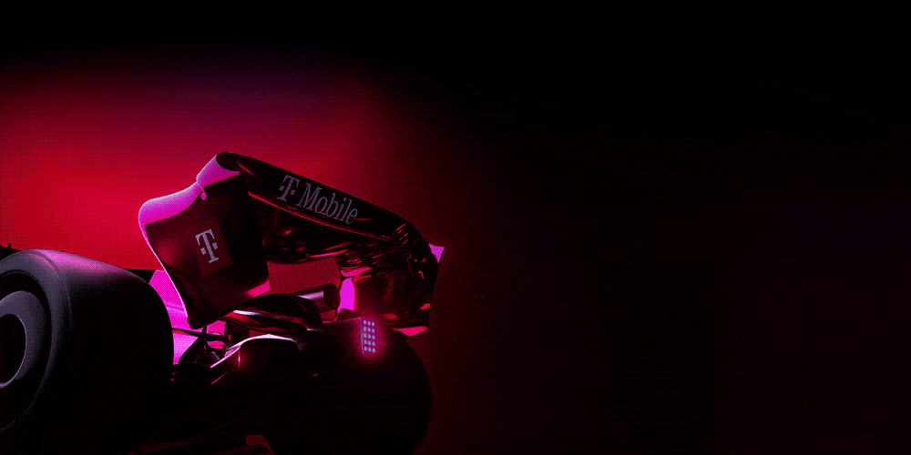 The back of a Magenta racecar featuring the T-Mobile logo.