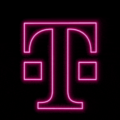 A glowing magenta T digit on a black background