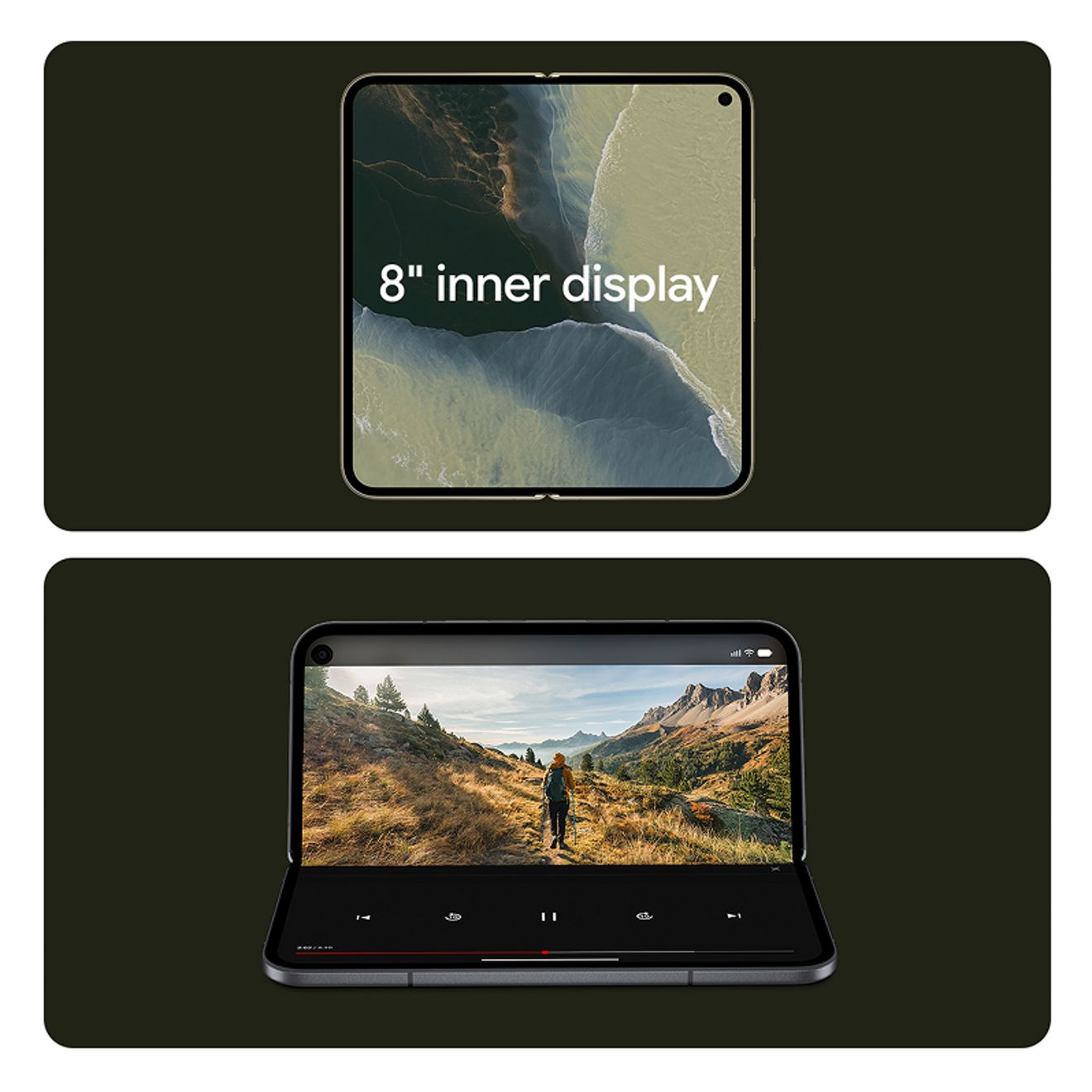 Google Pixel 11 Pro Fold phone screens in folded and expanded states 