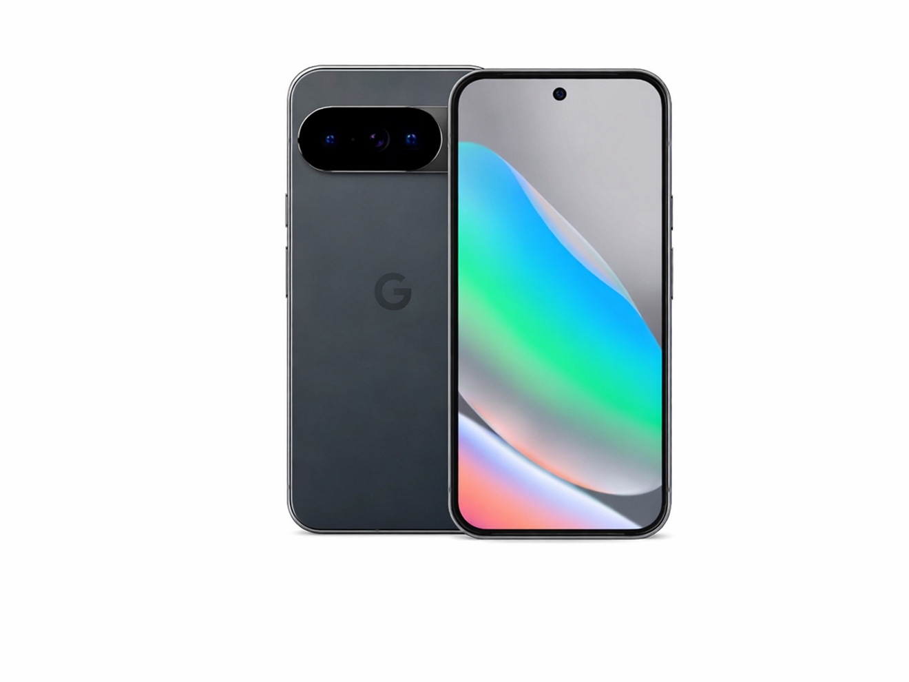 Two Google Pixel 10 devices with Gemini, shown front and back. 