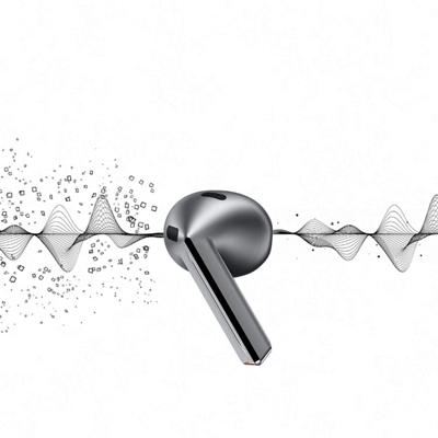 Sound waves become less chaotic and more concentrated as they bypass a Galaxy Bud3. 