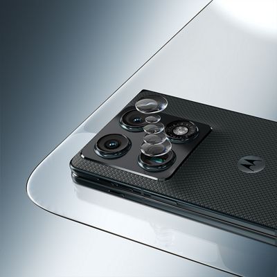 Motorola razr Fold shown from the back, featuring a textured finish and a dual‑camera module with raised lenses.