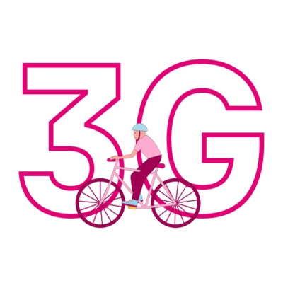 A cartoon-style image of a person riding a bicycle.