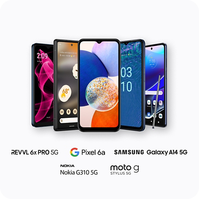 An image of five device representing different phone brands
