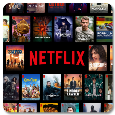 Collage of movie posters and Netflix shows.