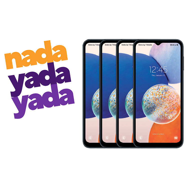 ​Nada Yada Yada. Four Samsung Galaxy A14 5G smartphones.