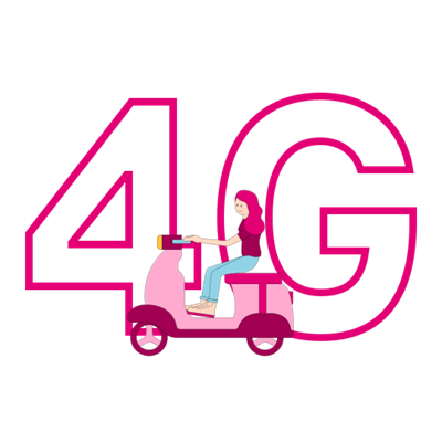 A cartoon-style image of a person riding a motor scooter.