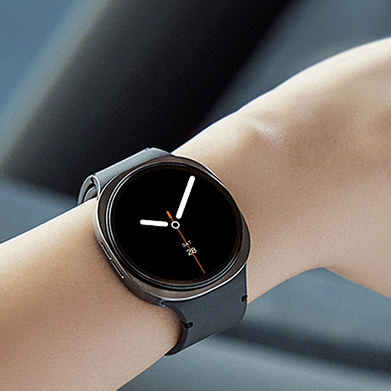 Beauty shot of the watch on a wrist.