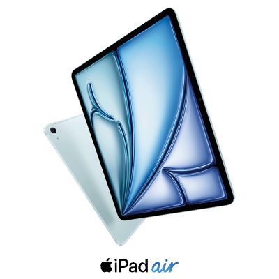 Five iPad Air devices fanned out on a white background with the iPad Air logo below.