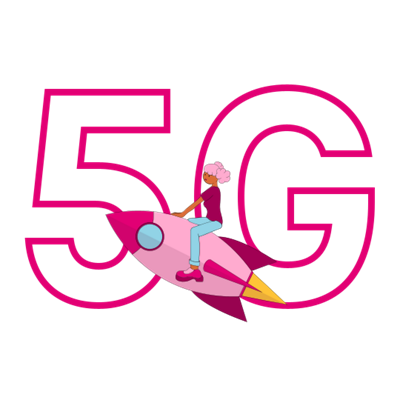 A cartoon-style image of a person riding a rocket ship.