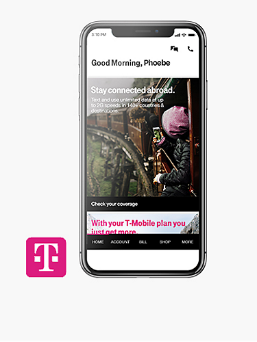 Cellphone displaying T-Mobile app homepage