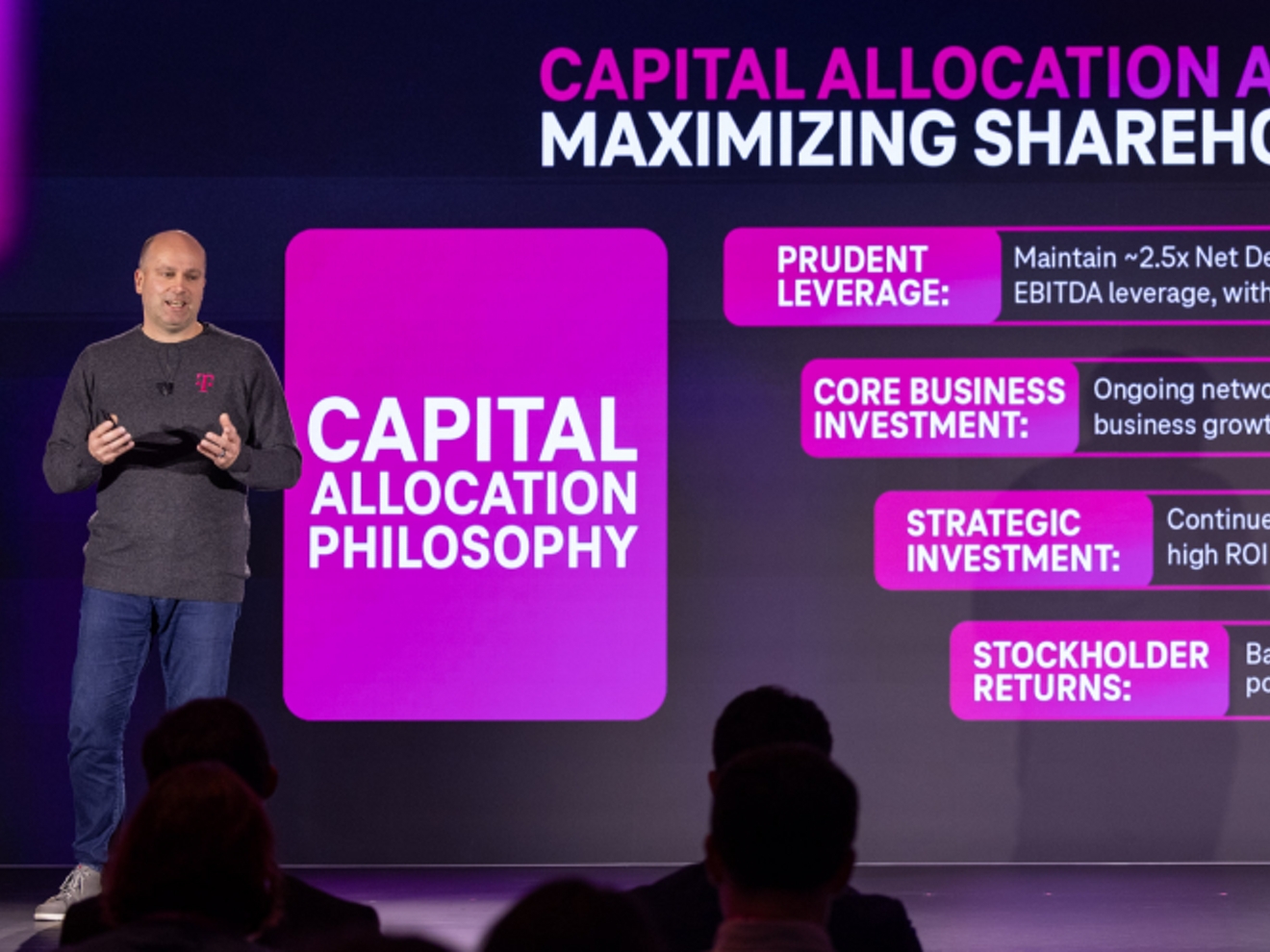 Peter is on stage, speaking to a crowd.