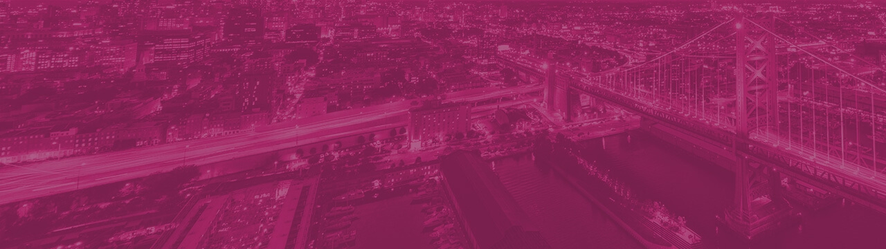 A magenta city skyline.