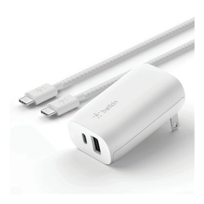 Belkin Dual 37W Wall Charger and USB-C to USB-C Cable - White