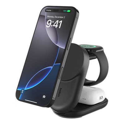 Belkin 25W 3-in-1 Foldable Magnetic Charger - Black, front view, front view-slide-0