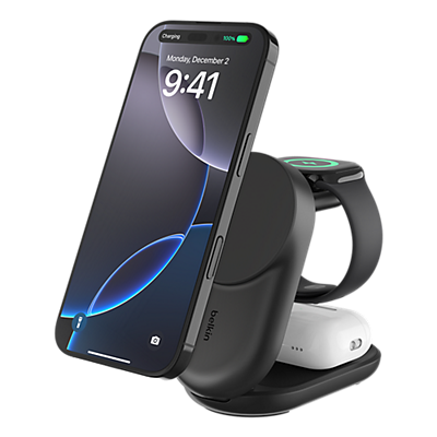 Belkin 25W 3-in-1 Foldable Magnetic Charger - Black, front view, front view-slide-0