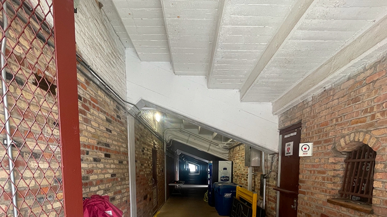 The brick interior of the Mishawaka football field.