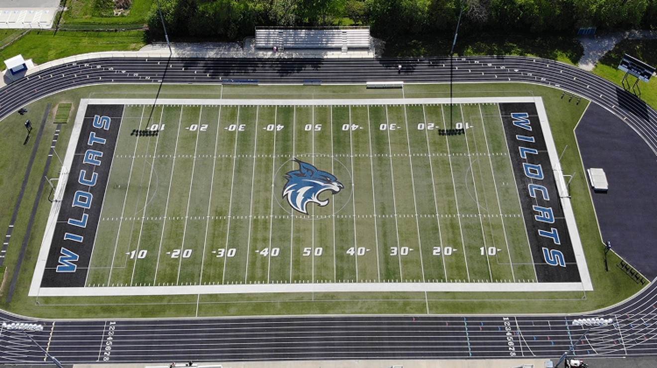 An aerial view of the Wildcats’ football field.