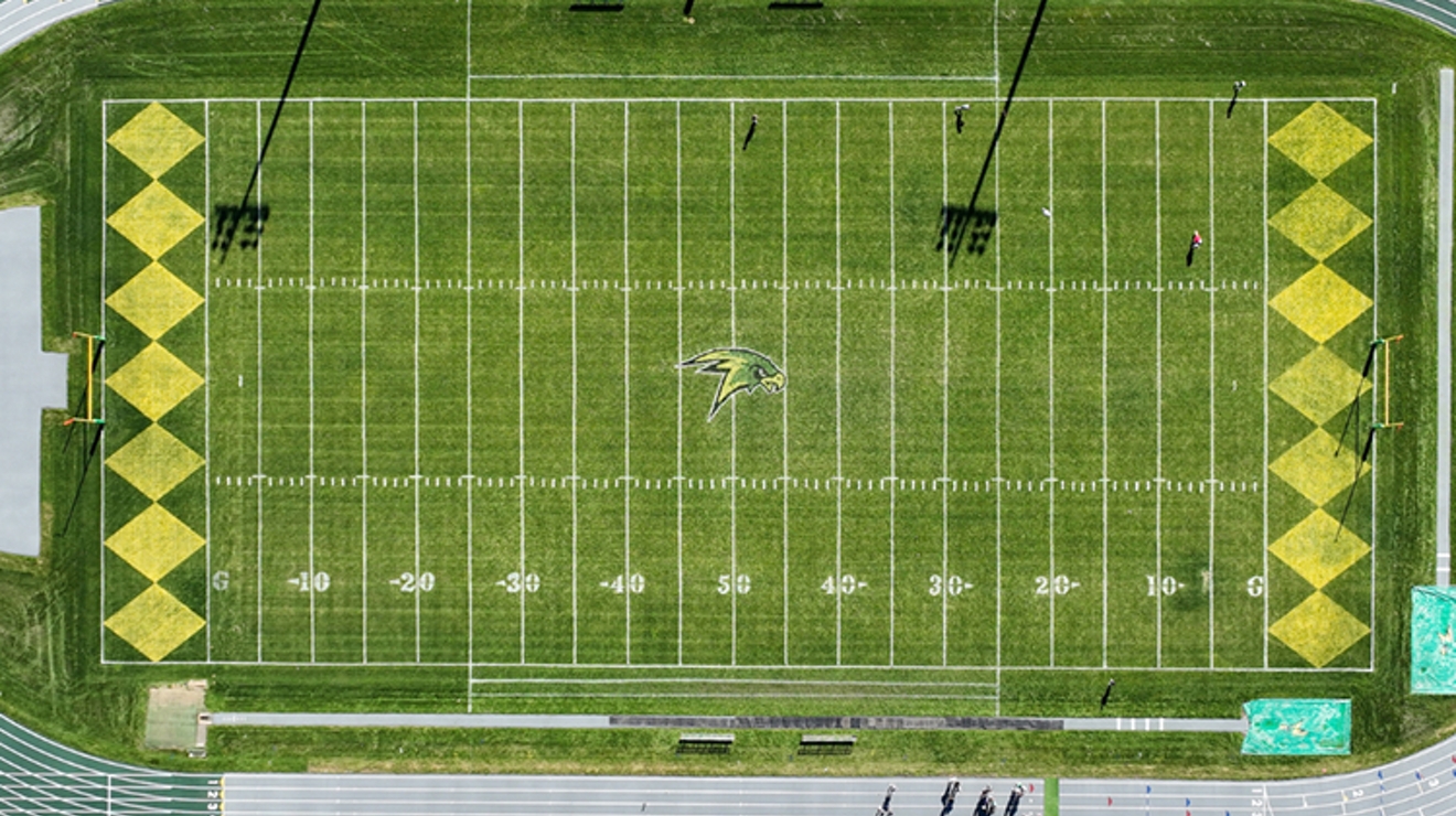 An aerial view of the Lakeland High School football field