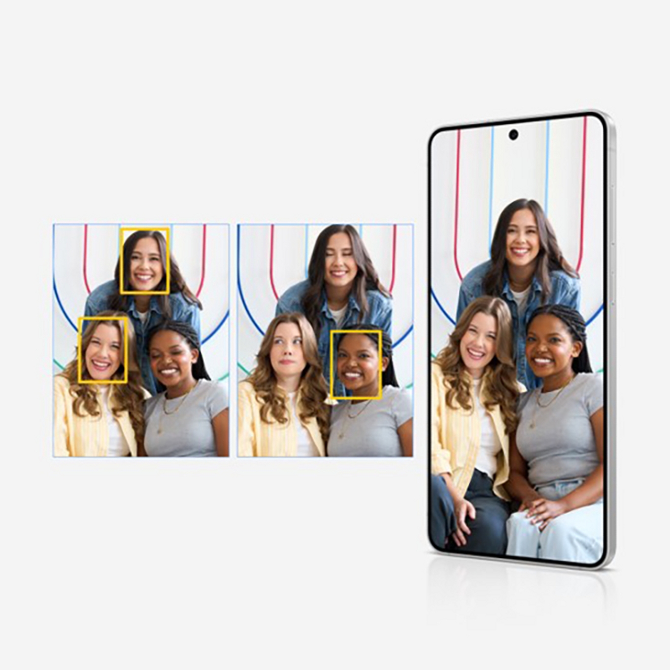 Two photos side by side; one shows a square around a woman’s face, selecting it as the best option.