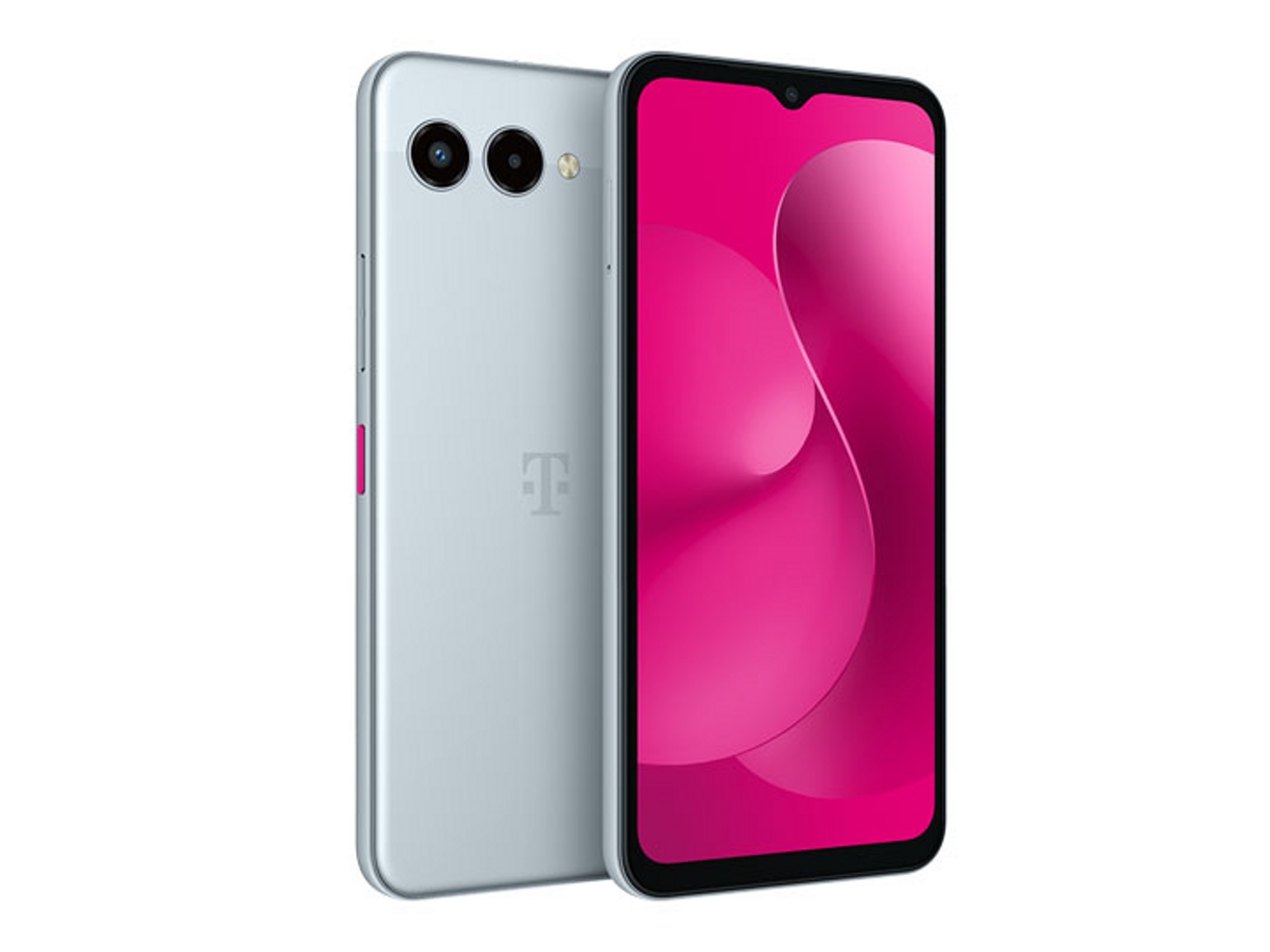 Back and front view of a T-Mobile Revvl 8 showing a red gradient screen design.