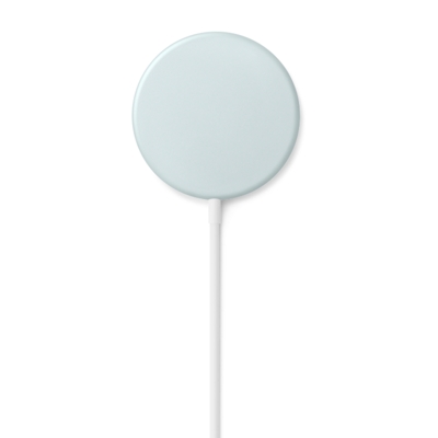 Gray, circular, corded Pixelsnap Charger charging station.