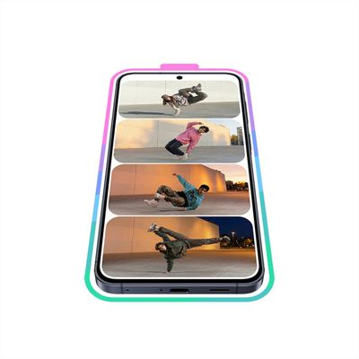 Smartphone displaying stacked video clips of a skateboarder performing tricks.
