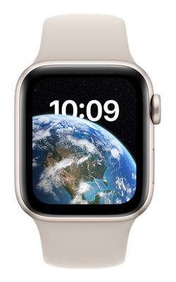 White Apple Watch SE2 shown.