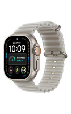 Apple Watch Ultra 4 - Natural Titanium Case Translucent Gray Ocean Band, front view, front view-slide-0