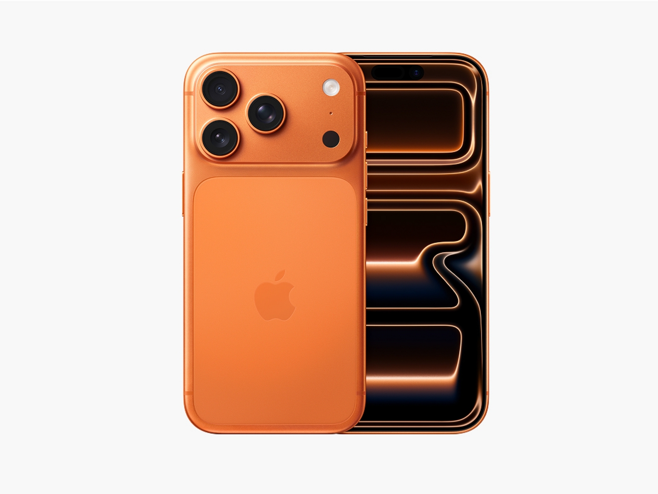 Front and back of cosmic orange iPhone 17 Pro. 