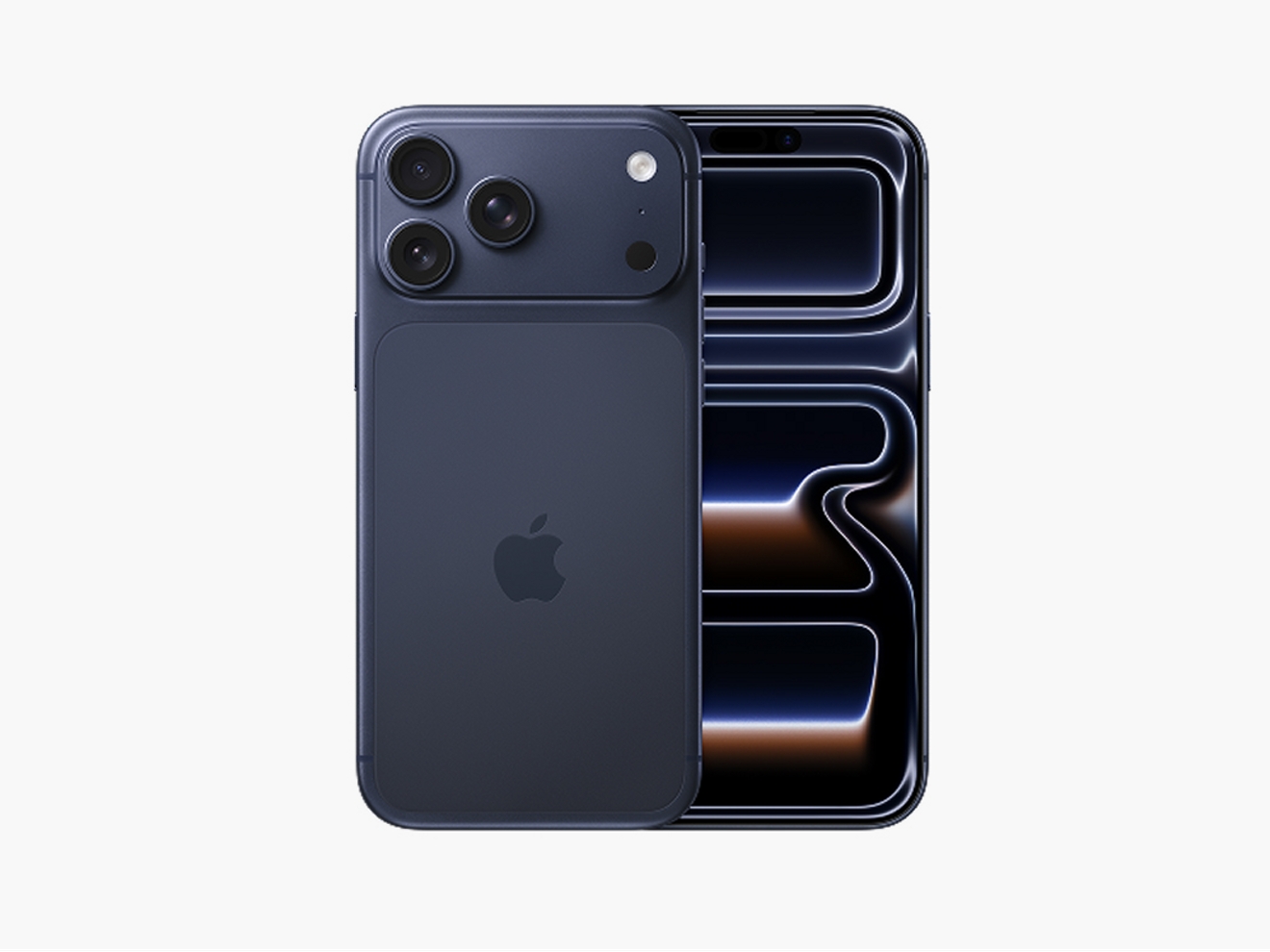 Front and back of deep blue iPhone 17 Pro Max. 
