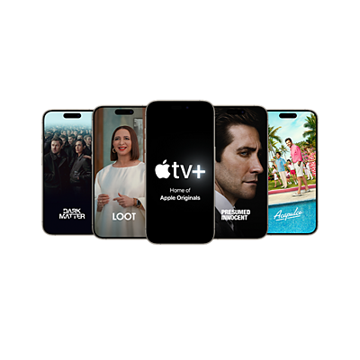 TV shows and movies on Apple TV Plus, featuring Dark Matter, Loot, Acapulco, and Presumed Innocent.