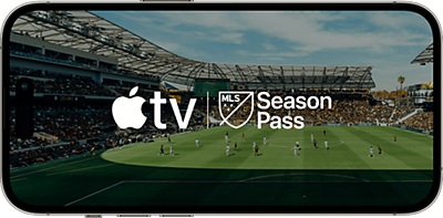 Apple TV and MLS Season Pass logo on a phone.