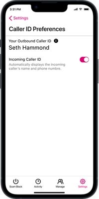 phone with caller ID option displayed