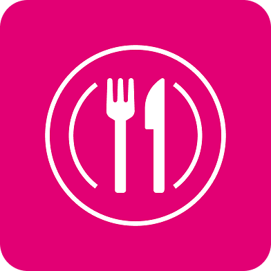 Icon of a fork, knife and plate for Restaurants.