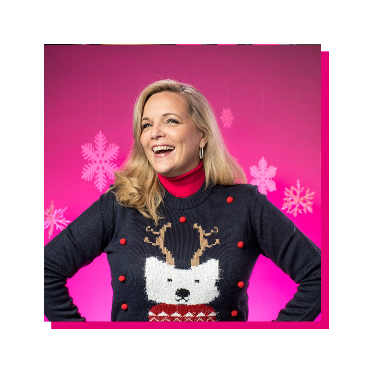Janice Kapner in a Christmas sweater
