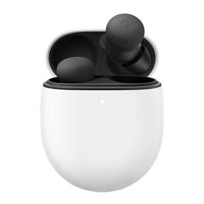 Black Google Pixel Buds Pro 2 floating out of case