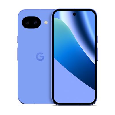 A light-blue Google Pixel 10a is shown front and back.