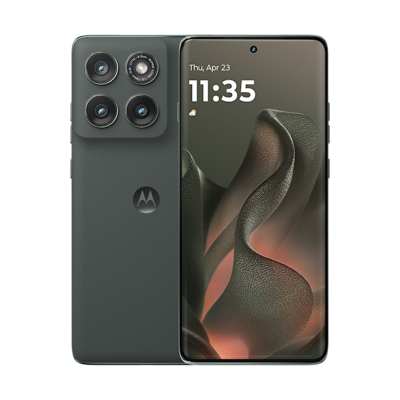 Two moto edge smartphones, one facing forward and one backwards.