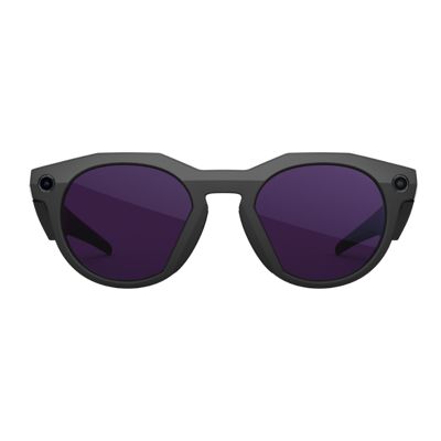 Oakley Meta HSTN glasses with black frames and purple lenses.