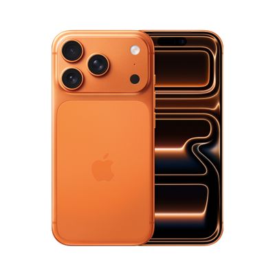 Front and back view of an orange iPhone 17 Pro.