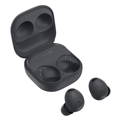 One pair of black Galaxy Buds2 Pro on a white background.