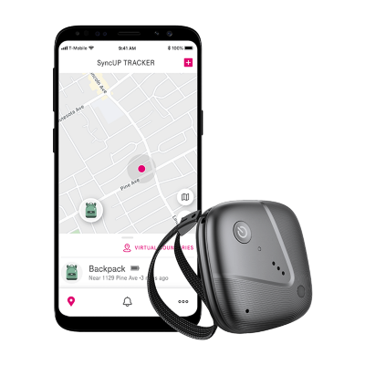 SyncUp tracker and phone shown