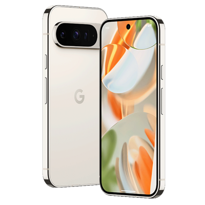 Front and back of white Google Pixel 9 Pro XL