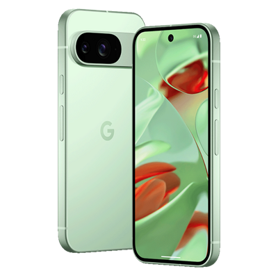Front and back of green Google Pixel 9
