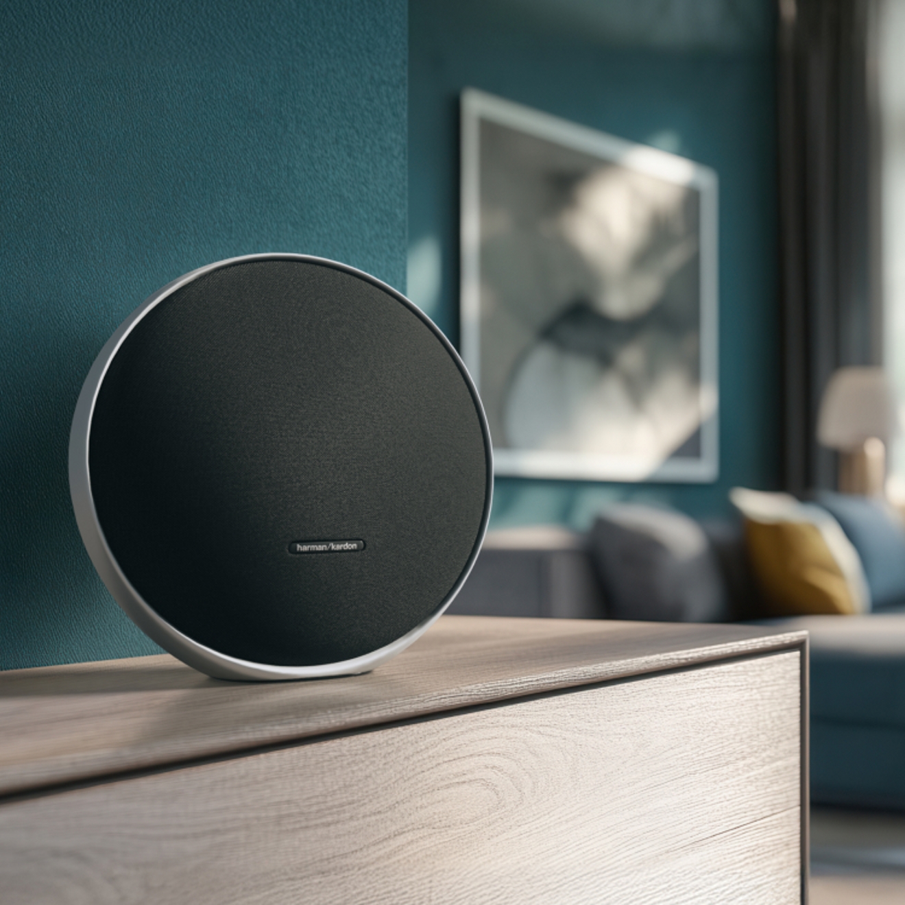 A close-up image of the Onyx Studio 9 speaker sitting on a table.