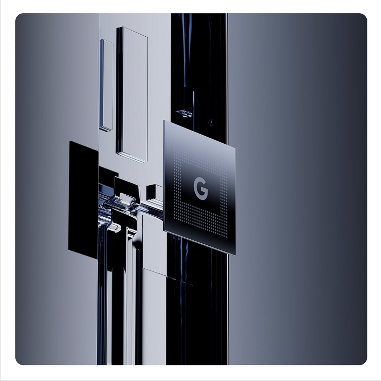 A close up image of the Google Tensor G5 chip. 