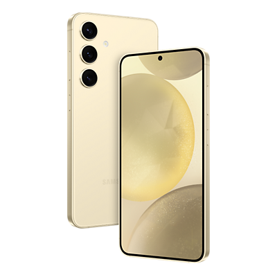 Front and back of gold Samsung S24 shown