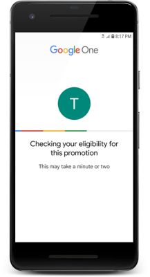 Google One app eligibility screen